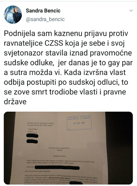 Naša Sandra Benčić podnijela je kaznenu prijavu…